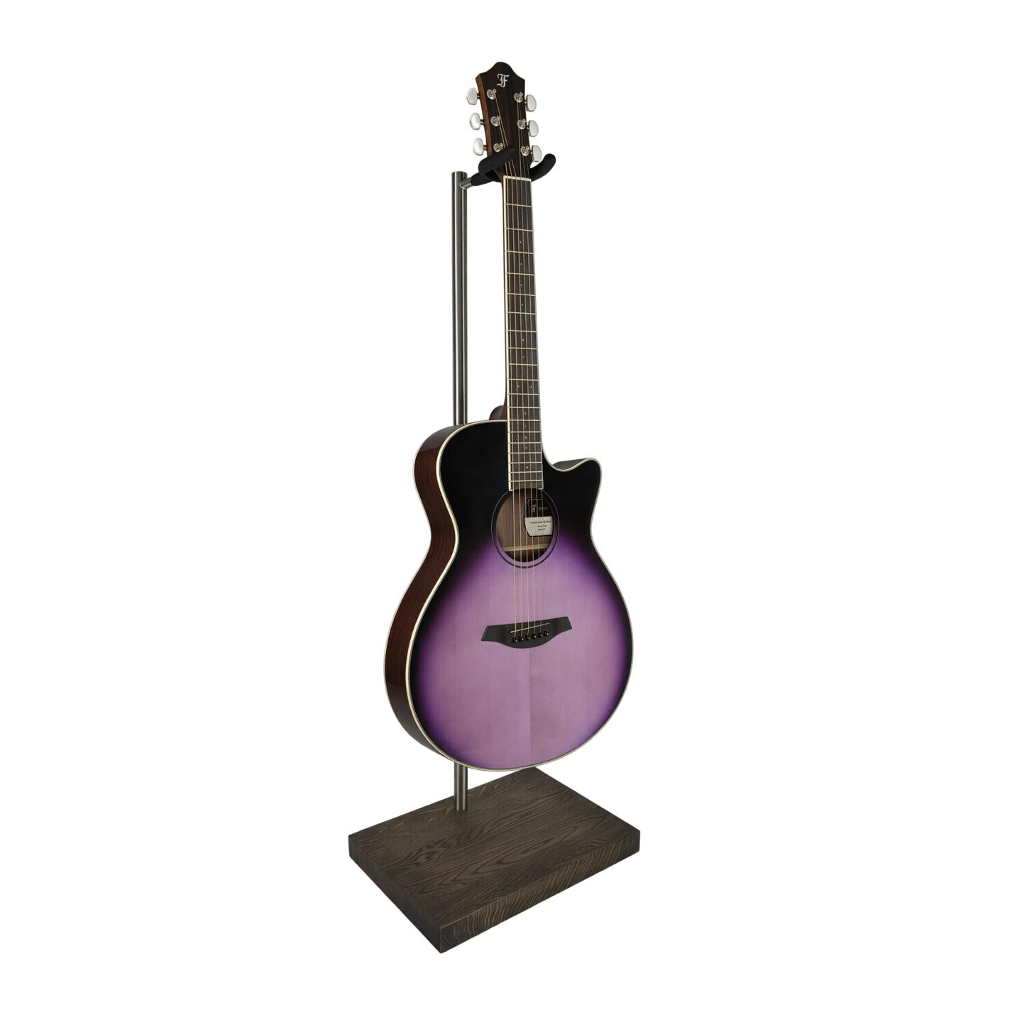 Wooden acoustic guitar stand with an oak base