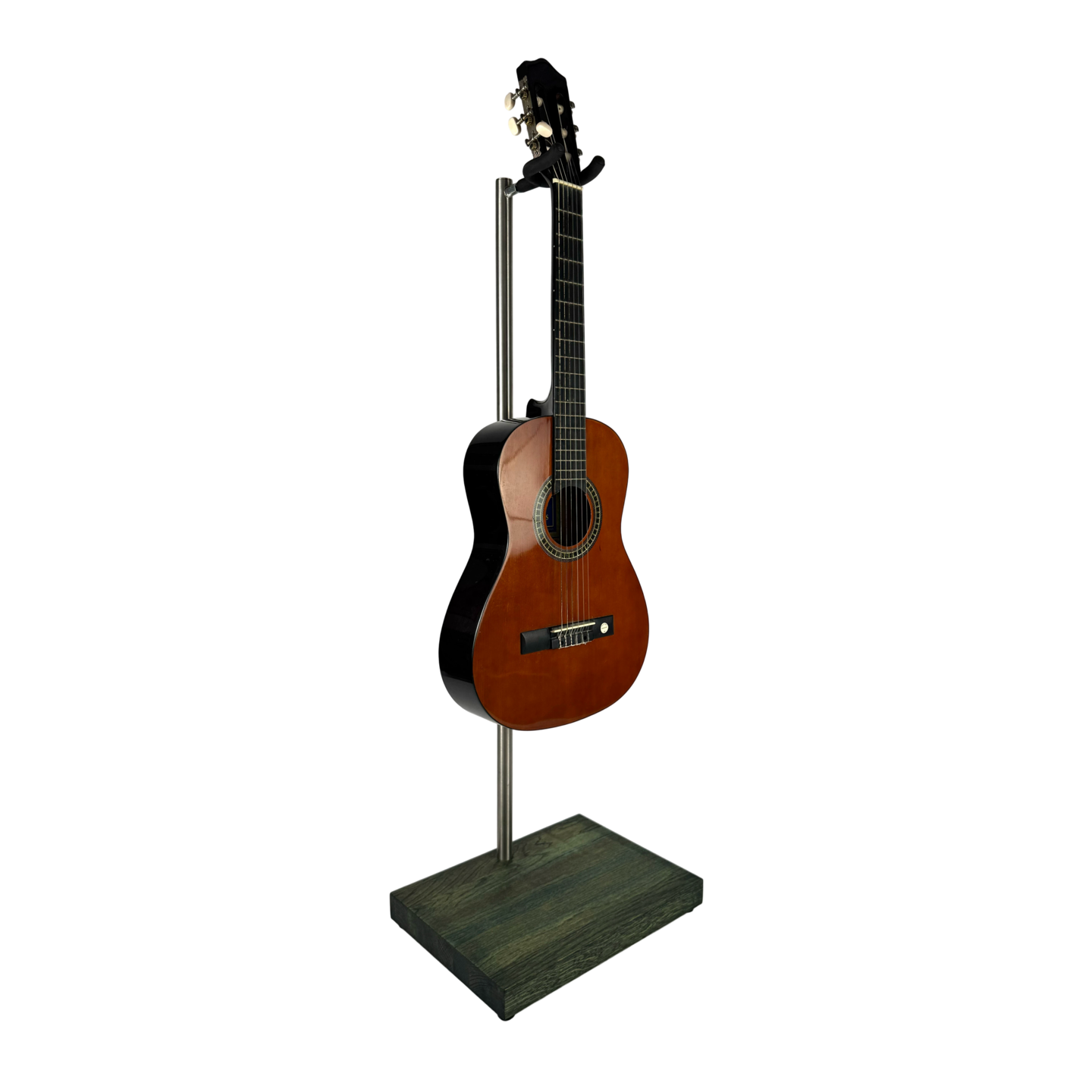 Wooden classical guitar stand with an oak base