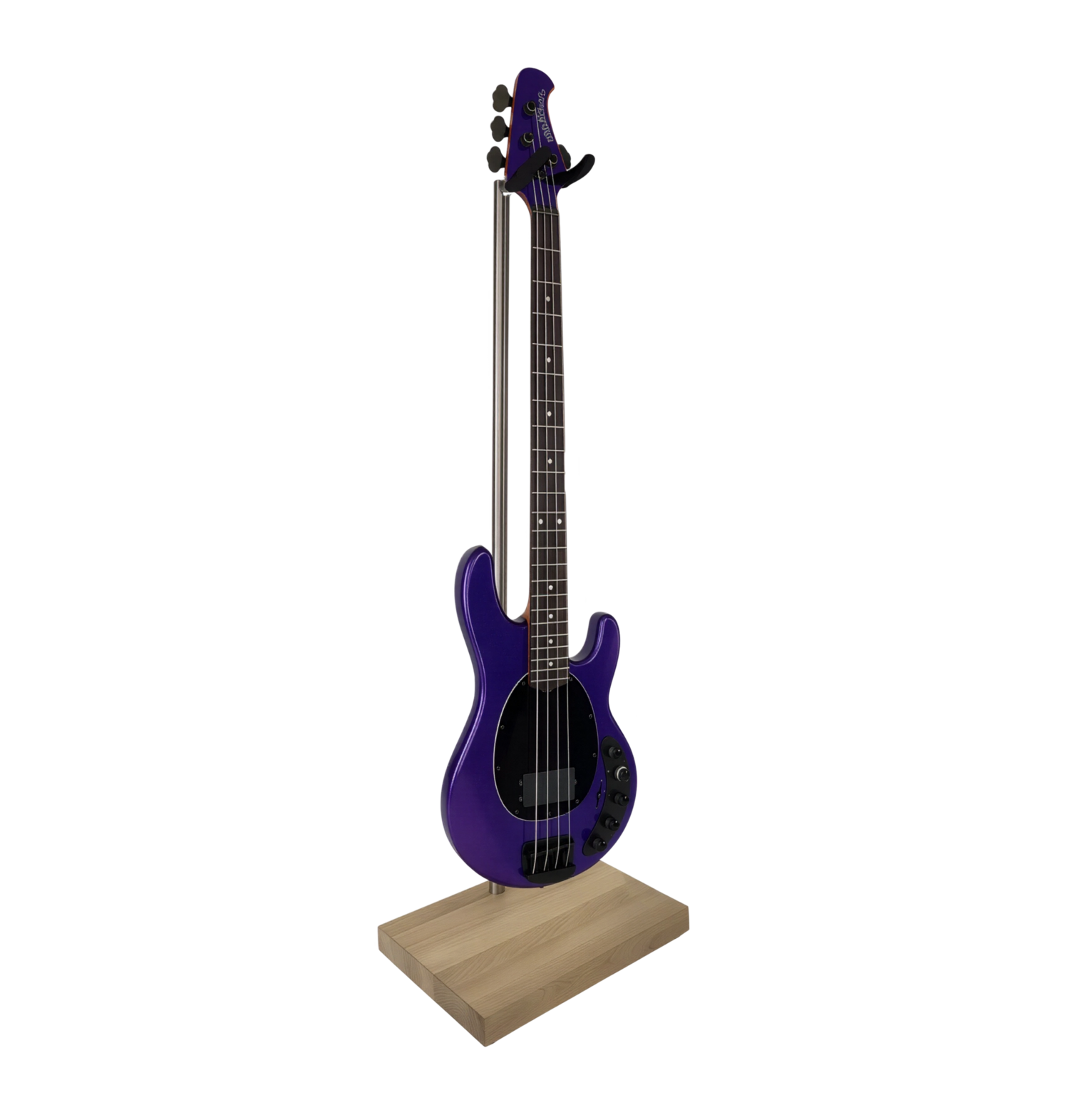 Oak bass guitar stand with a minimalist design