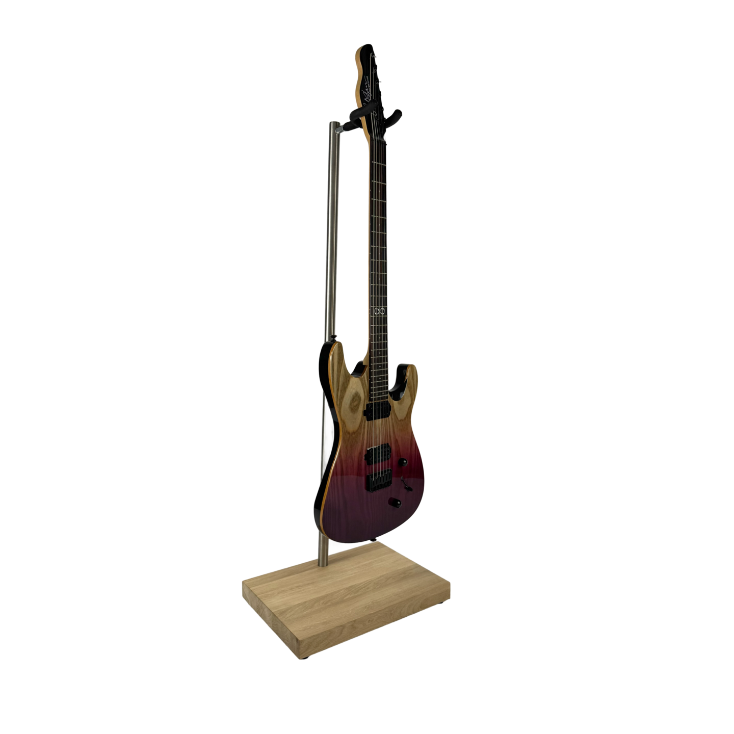 Premium wooden electric guitar stand with an oak base